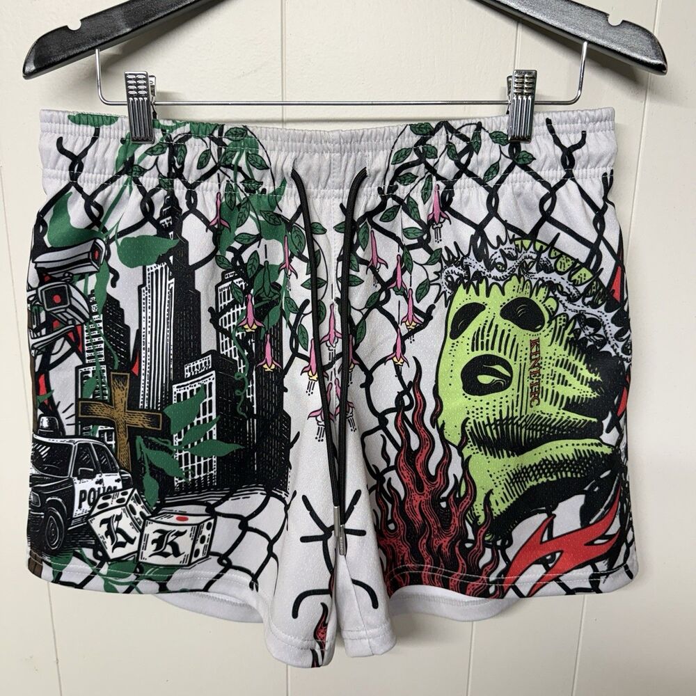 Kinetic Kings Sinners Shorts Mesh Graphic Dice NYC AOP USA Made Streetwear Men M